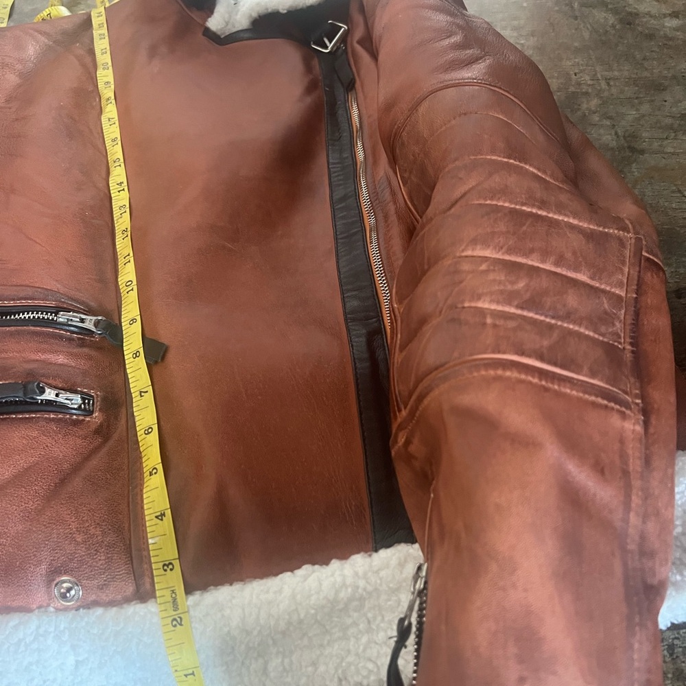 Women Brown faux Leather Jacket with Shearling Lining - Picture 3 of 5